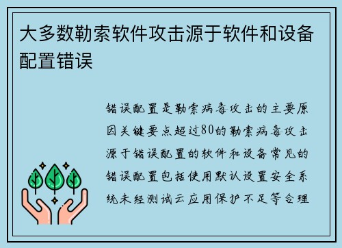大多数勒索软件攻击源于软件和设备配置错误 