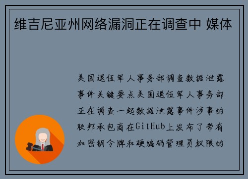 维吉尼亚州网络漏洞正在调查中 媒体 维吉尼亚州网络漏洞正在调查中 媒体